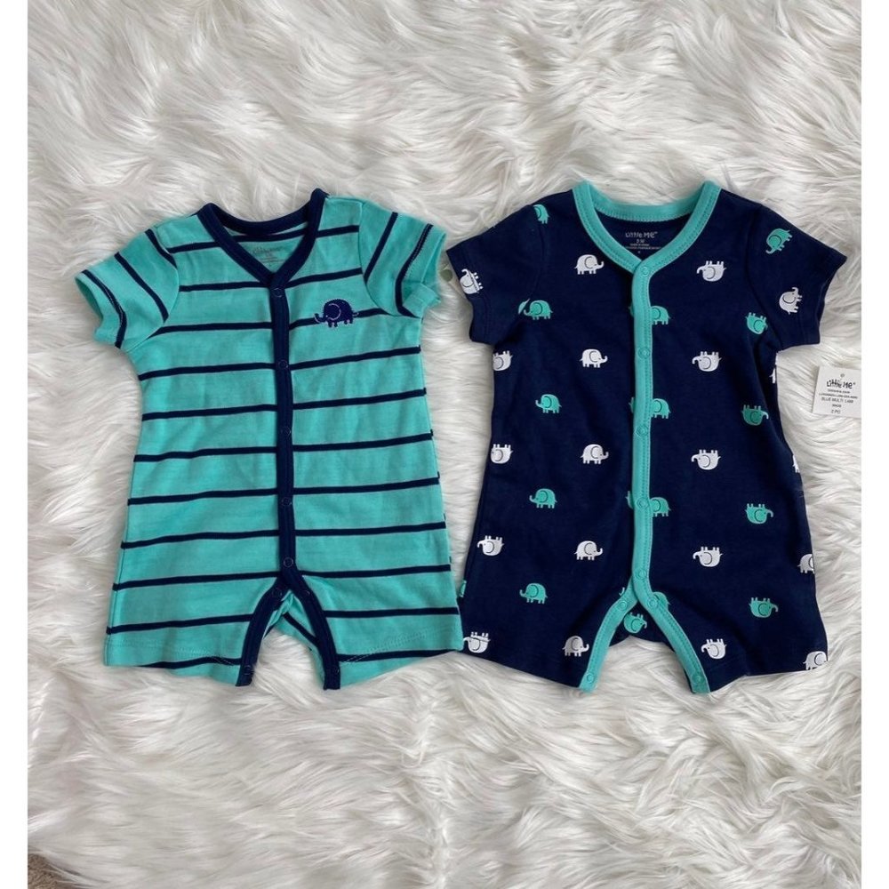 NWT Little Me 2 pc. Infant Baby boy Blue Vacay Summer Romper Outfit Size 3 month